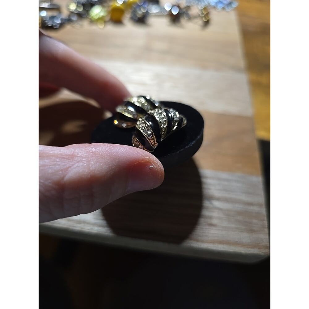 Vtg Silver Tone Black Enamel Rhinestone Old Hollywood Glam Earrings Jewelry - Picture 5 of 5
